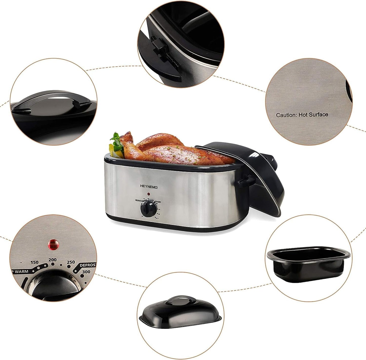 Superjoe 22 Quart Roaster Oven with Self-Basting Lid Turkey Roaster Electric Food Warmer, Stainless Steel