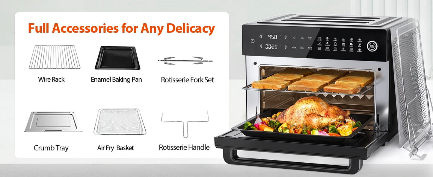 Aeitto® 32-Quart PRO Large Air Fryer Oven| Toaster Oven Combo | with Rotisserie, Dehydrator and Full Accessories | 19-In-1 Digital Airfryer | Fit 13" Pizza, 9pcs Toast, 1800w, Black