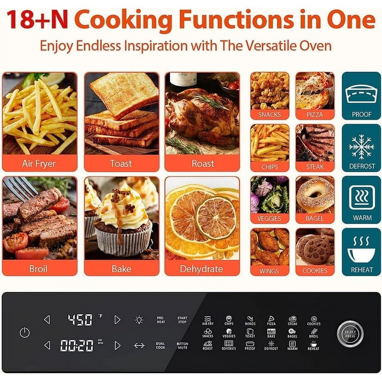 Aeitto PRO 32-Quart Air Fryer Oven, Toaster Combo with Rotisserie, Dehydrator, 19-In-1 Digital, Fits 13" Pizza, 1800W