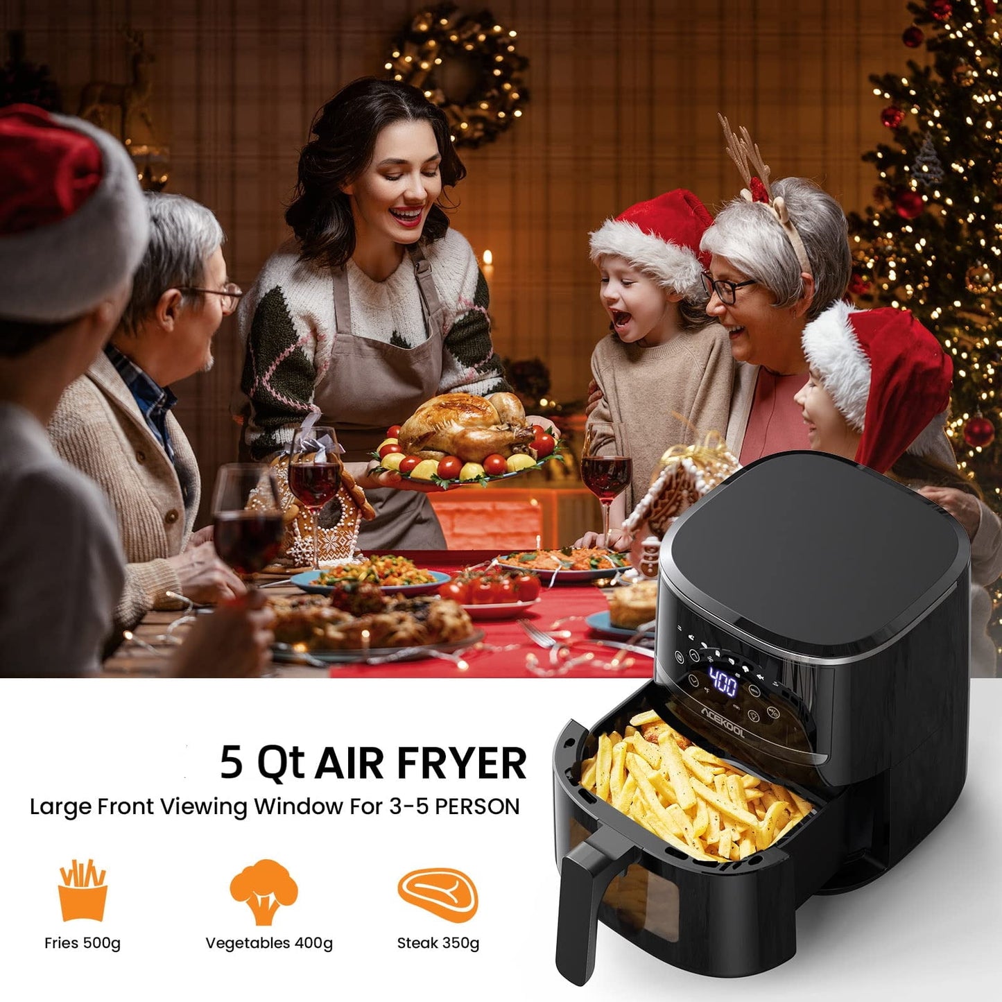 5QT Air Fryer with Viewing Window, 6-in-1 Airfryer with Timer & Adjustable Temp Control, Non-stick Basket, Air Fryer Toaster Oven for Oilless Cooking, Black