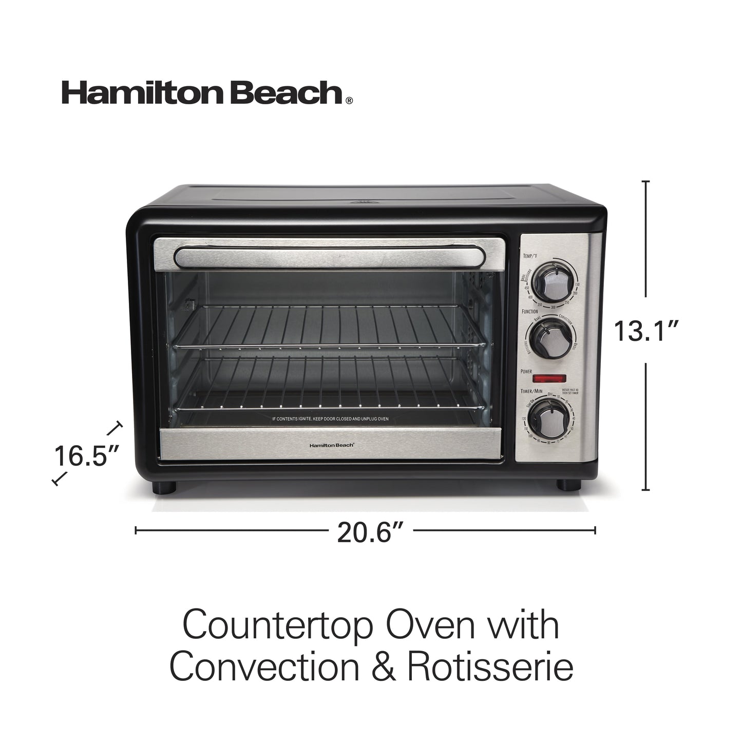 Hamilton Beach Countertop Oven with Convection and Rotisserie, Baking, Broil, Extra Large Capacity, Stainless Steel
