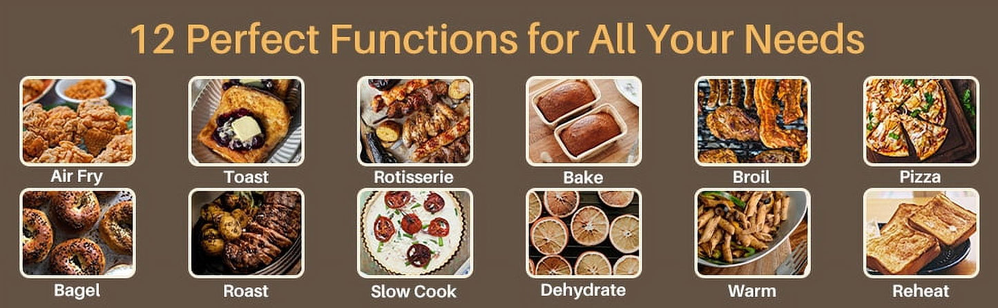 Air Fryer Toaster Oven 12-in-1 Countertop Oven with Speedy Convection, Large 34 QT Capacity, 1750W, Stainless Steel - Gray