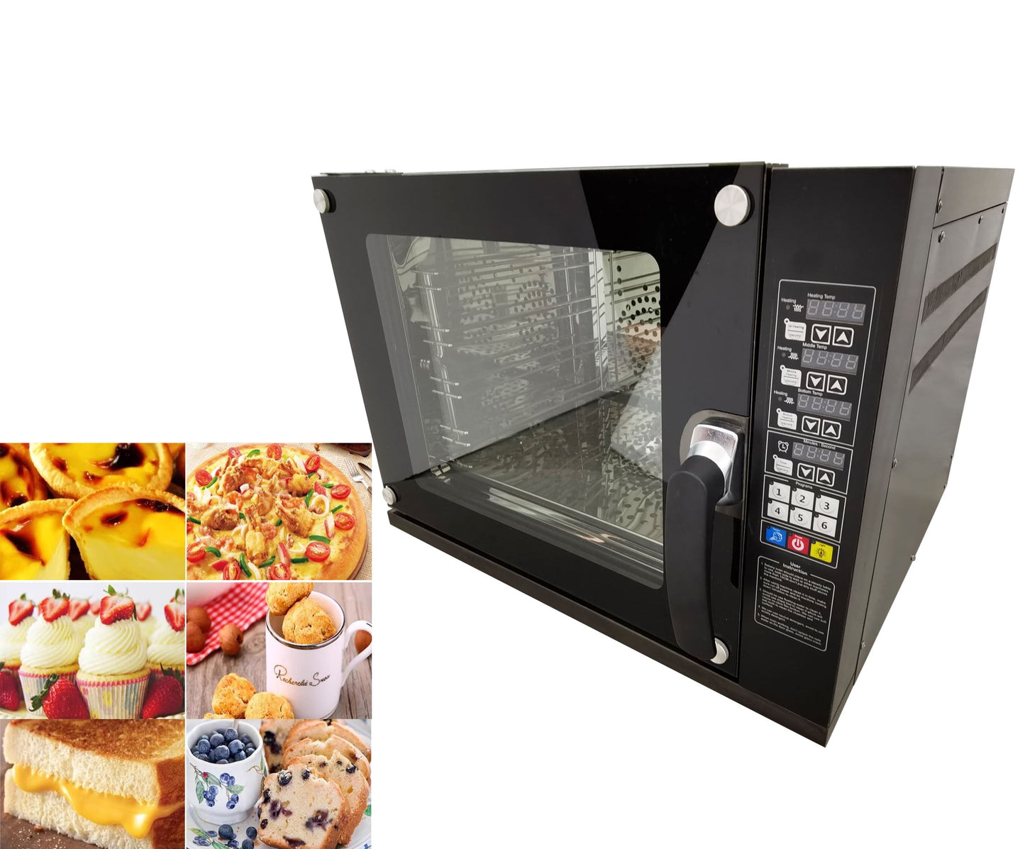 60L Commercial Countertop Convection Spray Oven 4 Racks Hot Air Circulation Electric Oven 220V