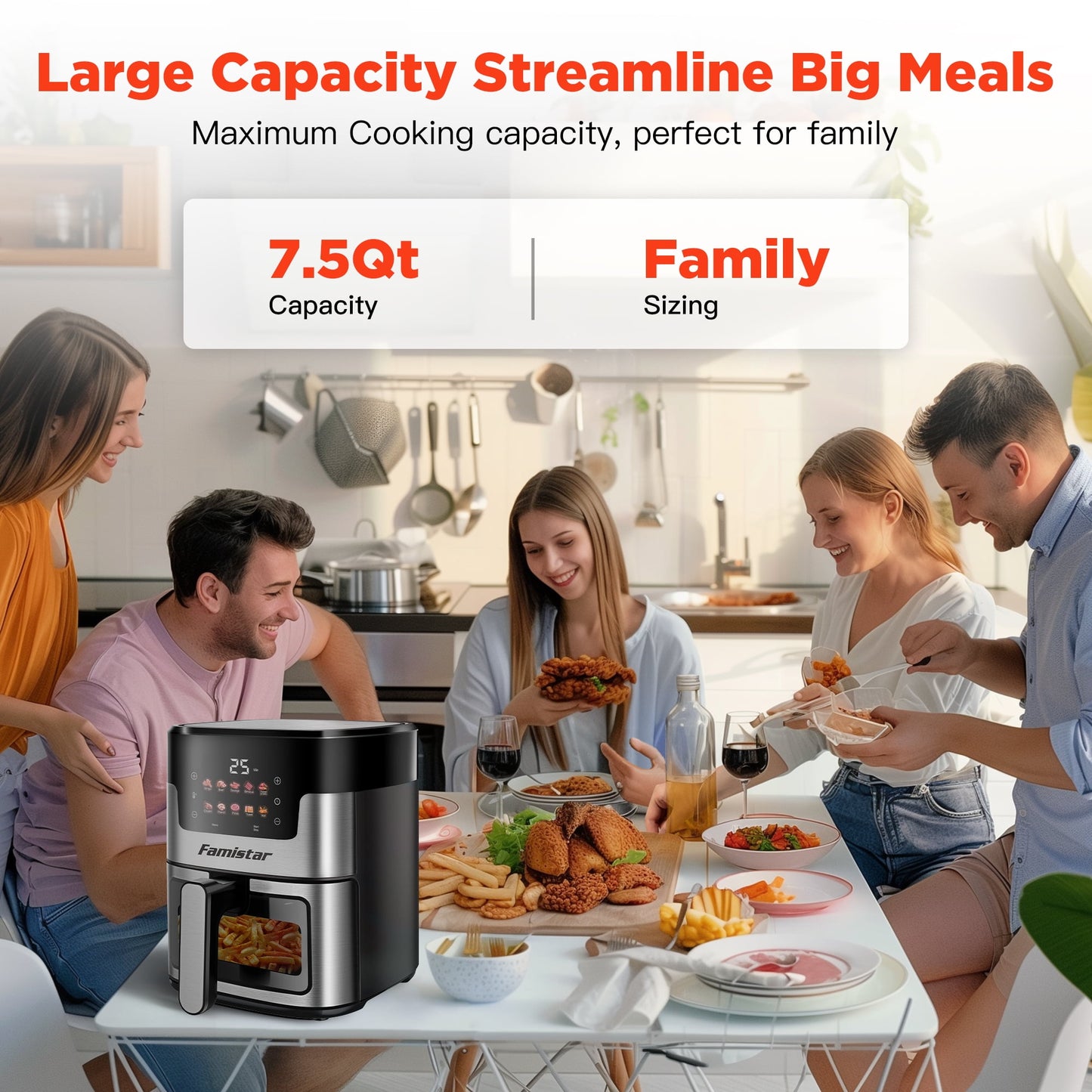Air Fryer 7.5QT, 10 Preset Programs Air Fryer Oven, 10-in-1 Digital LED Touch Screen, 95% Less Oil, Dishwasher-Safe, 1400W Fast Heating, Visible Window, Air Fryer with 100Pcs Liner