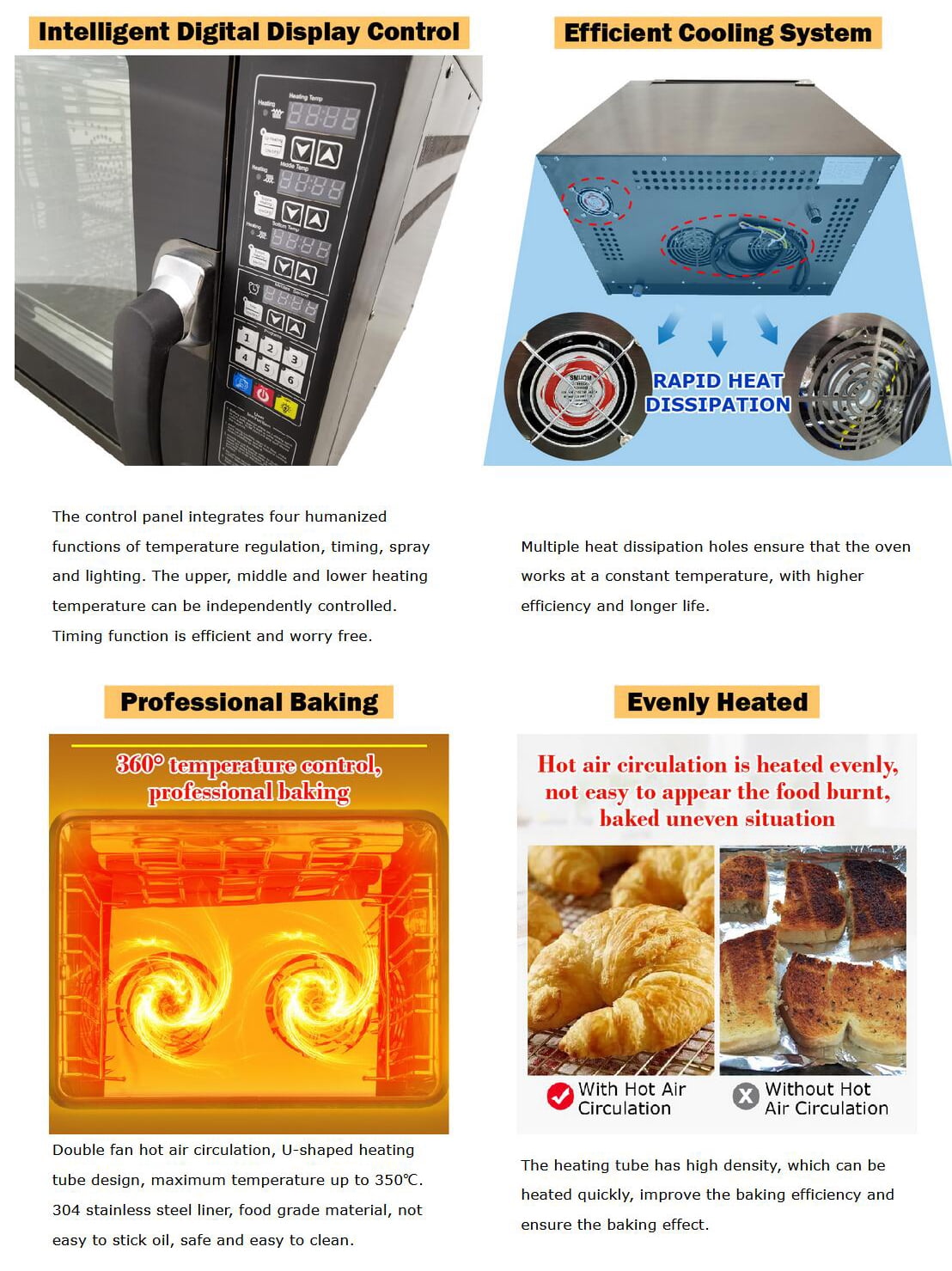 60L Commercial Countertop Convection Spray Oven 4 Racks Hot Air Circulation Electric Oven 220V