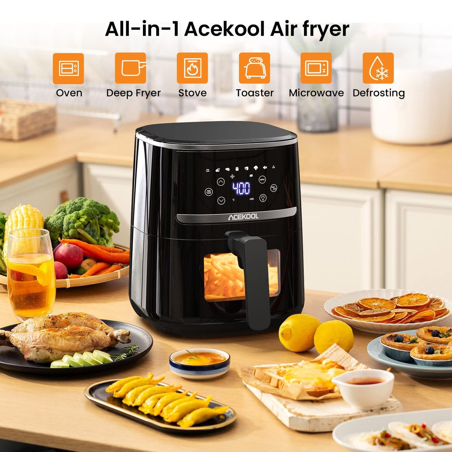 5QT Air Fryer with Viewing Window, 6-in-1 Airfryer with Timer & Adjustable Temp Control, Non-stick Basket, Air Fryer Toaster Oven for Oilless Cooking, Black