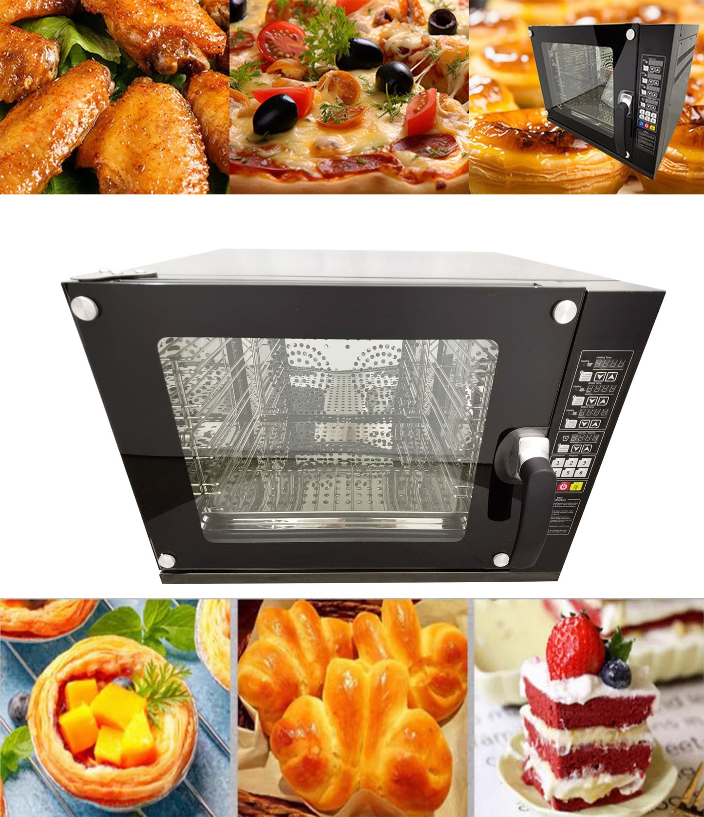60L Commercial Countertop Convection Spray Oven 4 Racks Hot Air Circulation Electric Oven 220V