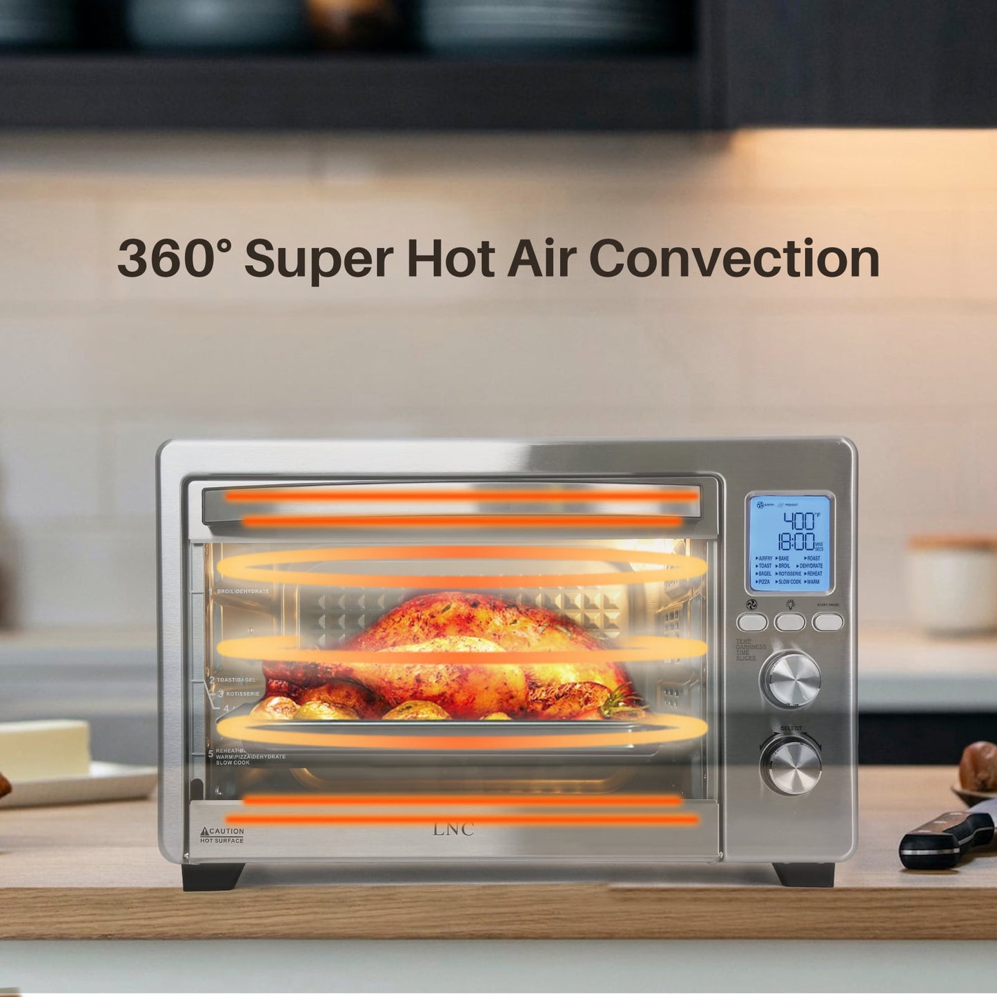 Air Fryer Toaster Oven 12-in-1 Countertop Oven with Speedy Convection, Large 34 QT Capacity, 1750W, Stainless Steel - Gray