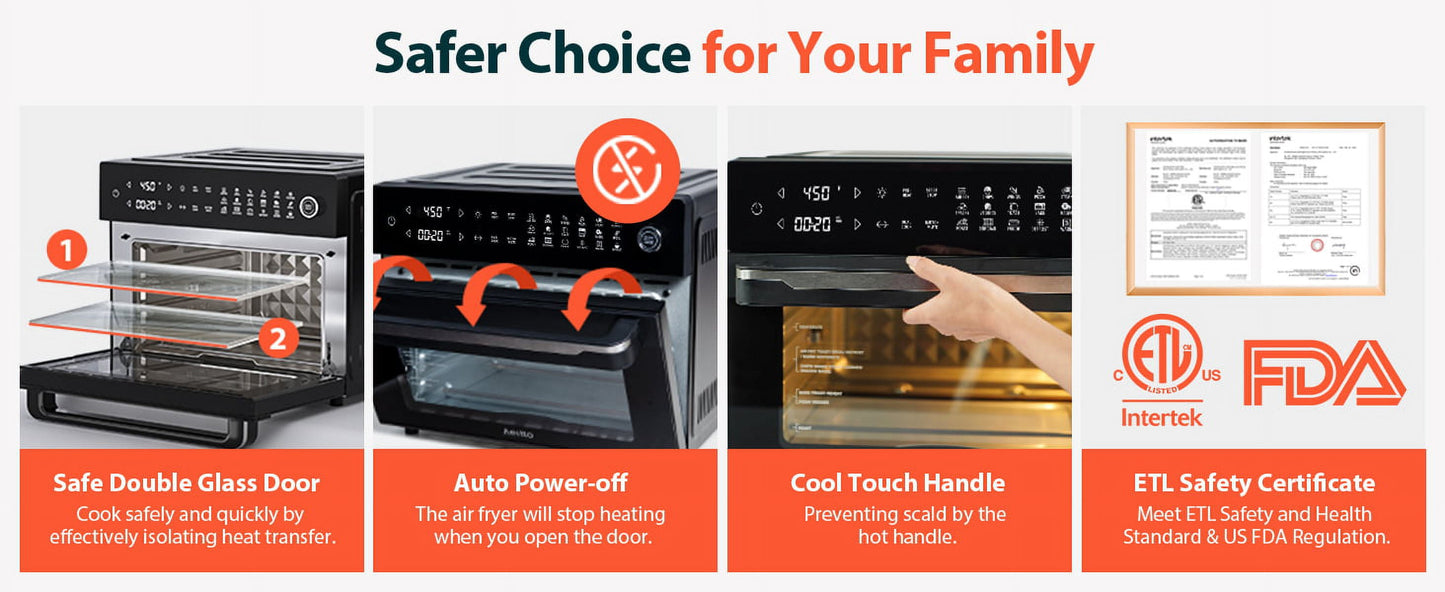 Aeitto® 32-Quart PRO Large Air Fryer Oven| Toaster Oven Combo | with Rotisserie, Dehydrator and Full Accessories | 19-In-1 Digital Airfryer | Fit 13" Pizza, 9pcs Toast, 1800w, Black