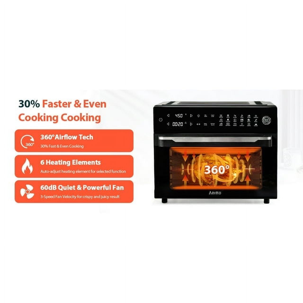 Aeitto PRO 32-Quart Air Fryer Oven, Toaster Combo with Rotisserie, Dehydrator, 19-In-1 Digital, Fits 13" Pizza, 1800W
