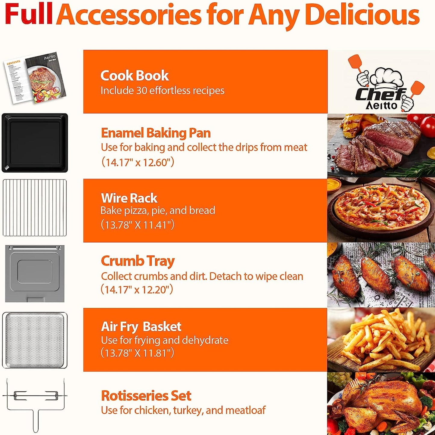 Aeitto® 32-Quart PRO Large Air Fryer Oven| Toaster Oven Combo | with Rotisserie, Dehydrator and Full Accessories | 19-In-1 Digital Airfryer | Fit 13" Pizza, 9pcs Toast, 1800w, Black