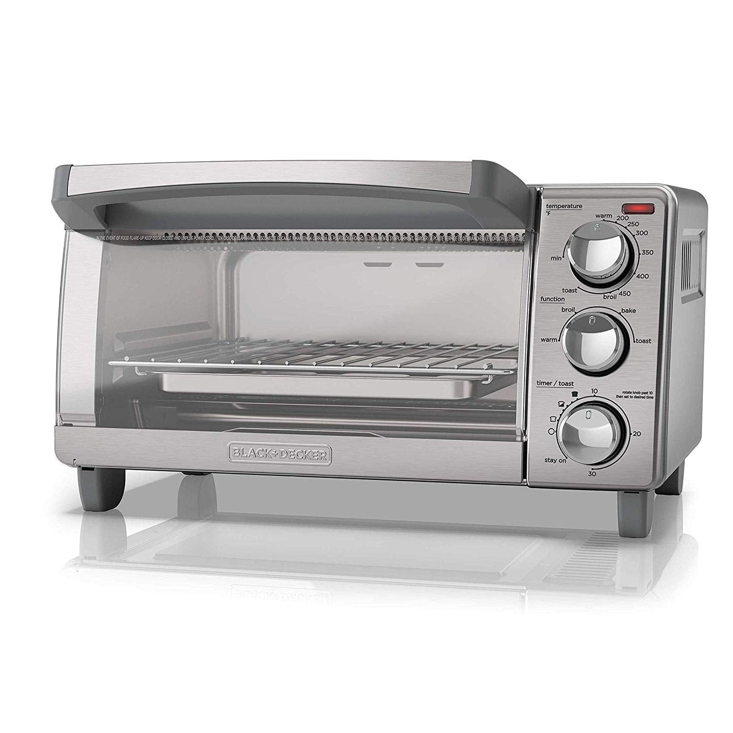 BLACK+DECKER 4-Slice Toaster Oven, Easy Controls, Stainless Steel, TO1760SS