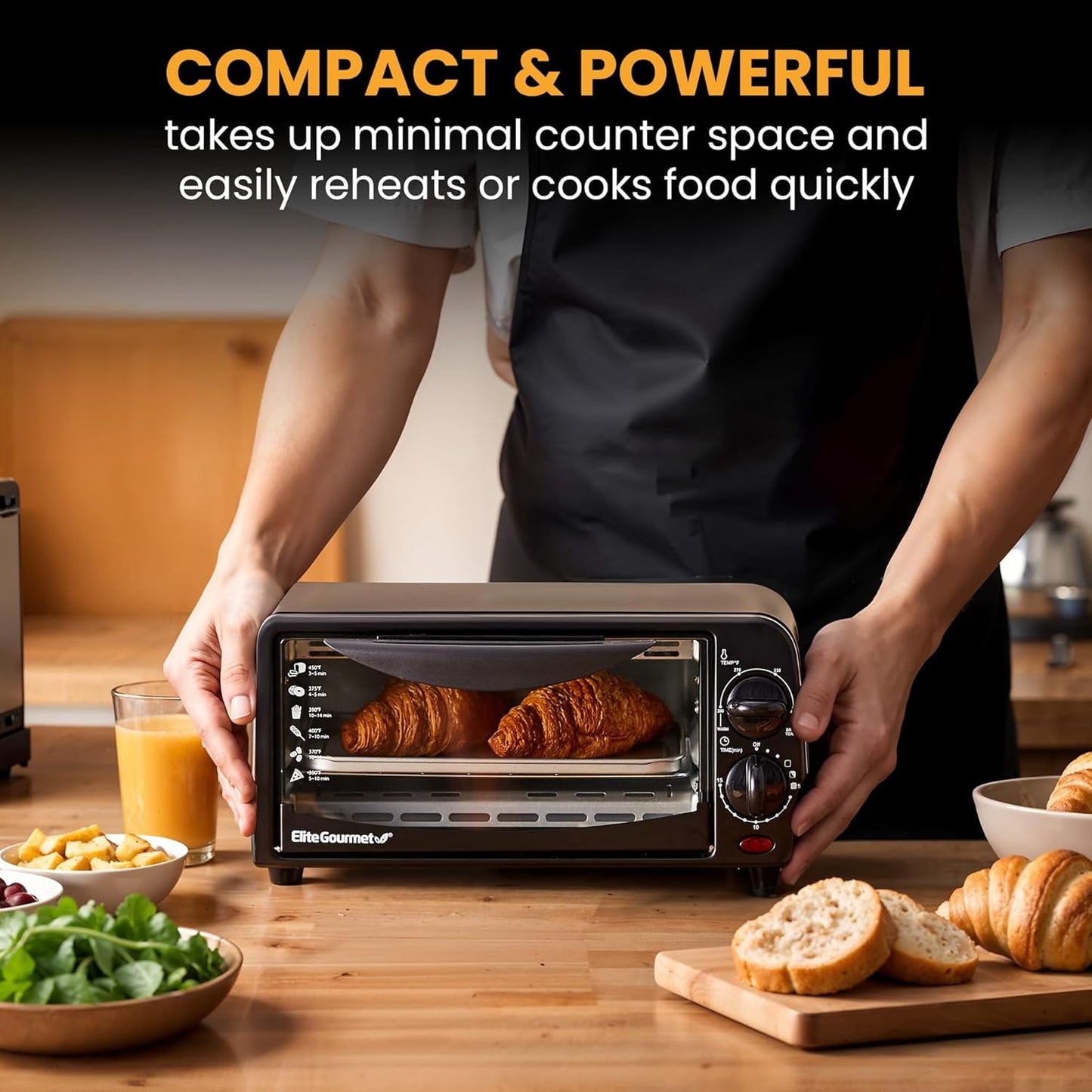 ETO236 Personal Compact 2 Slice Countertop Toaster Oven with 15 Minute Timer & Adjustable Temperature, Bake, Broil, & Toast, Black