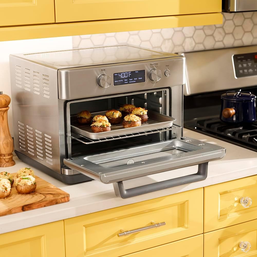 GE 1500-Watt Digital Air Fry 8-in-1 Toaster Oven with Convection and Removable Crumb Tray, Stainless Steel