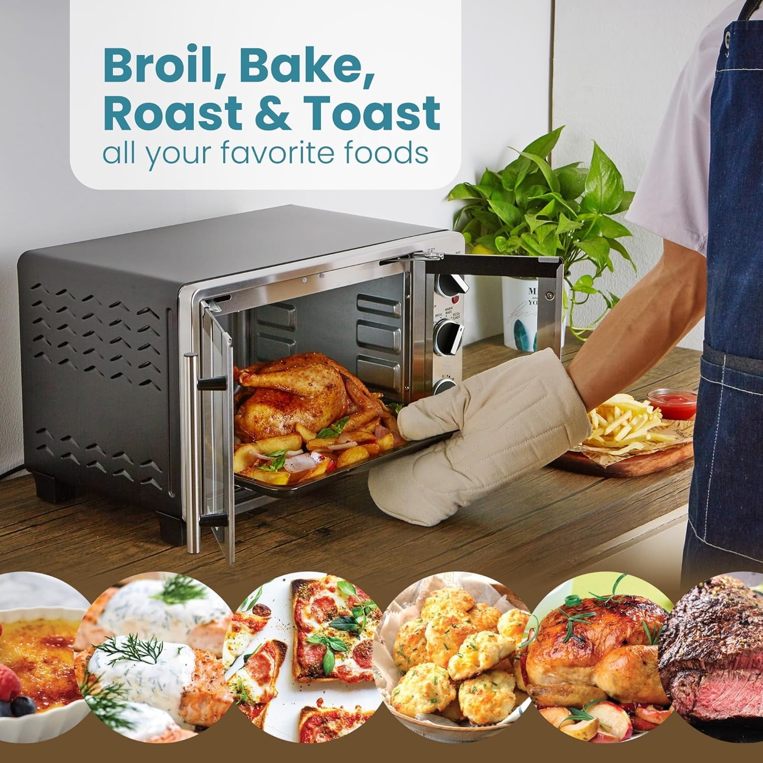 Double French Door Toaster Oven, 25L Capacity, Stainless Steel & Black