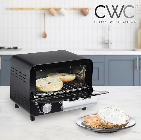 COOK WITH COLOR Mini Toaster Oven: 600W Power, Precision Timer, Auto Shutoff, and Culinary Delights Up To 450 Degrees, Black
