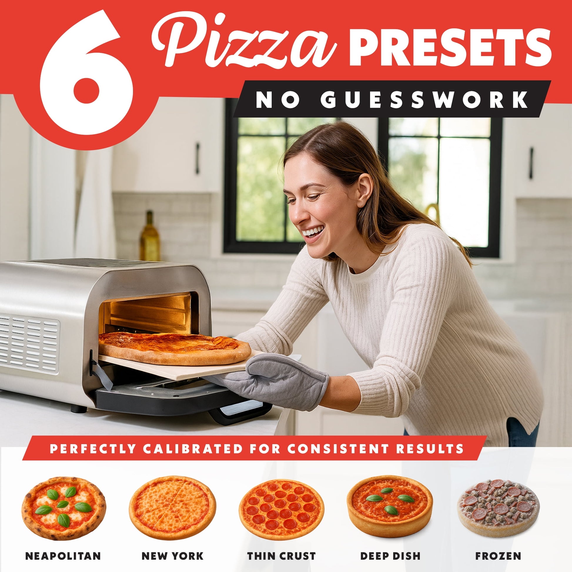 Gourmia GPM1270 All-In-One Pizza Oven, Toaster, and Air Fryer with 6 Pizza Presets and 7 Cooking Functions - Stainless Steel