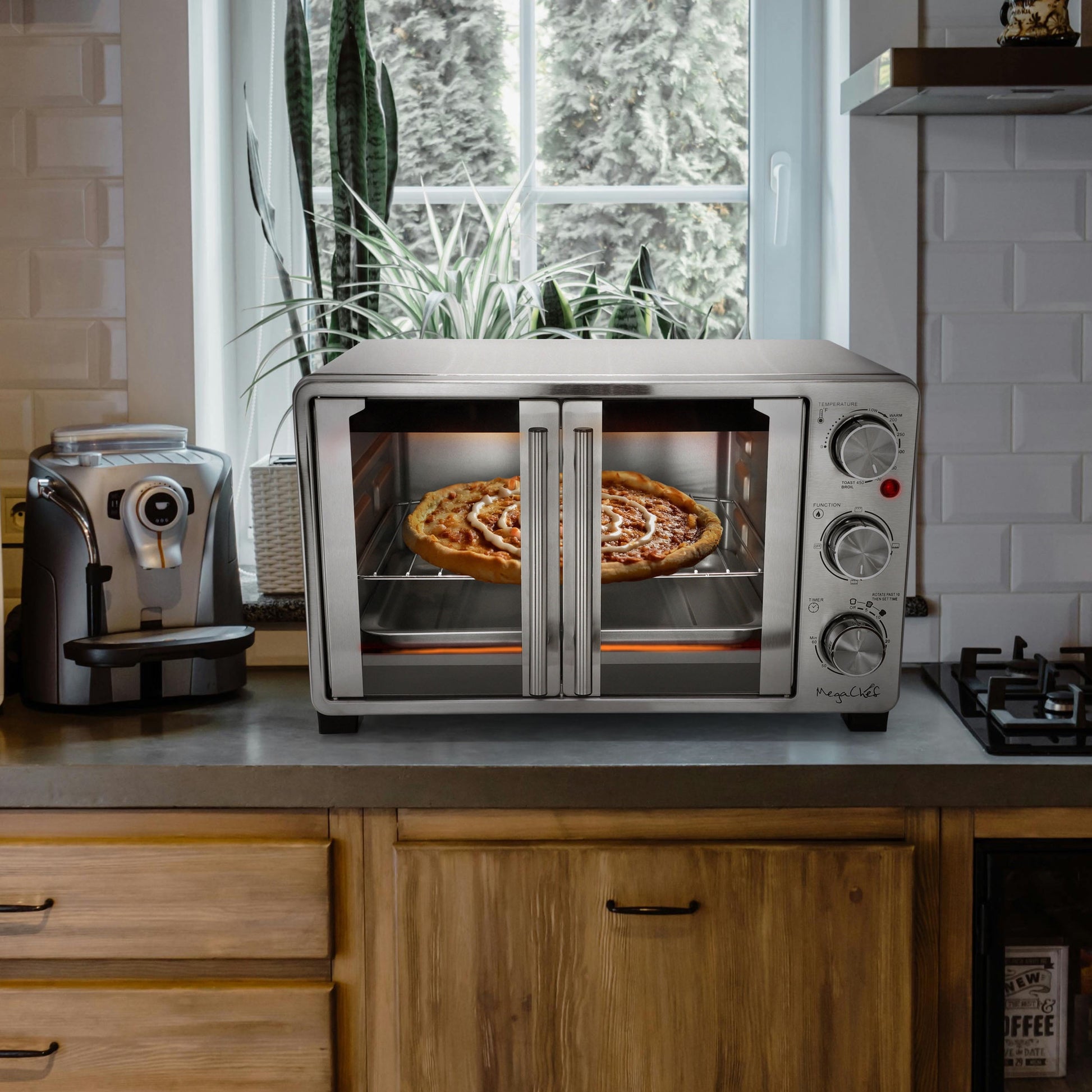MegaChef 25 Quart French Door Multi-Function Electric Toaster Oven with Rotisserie Set