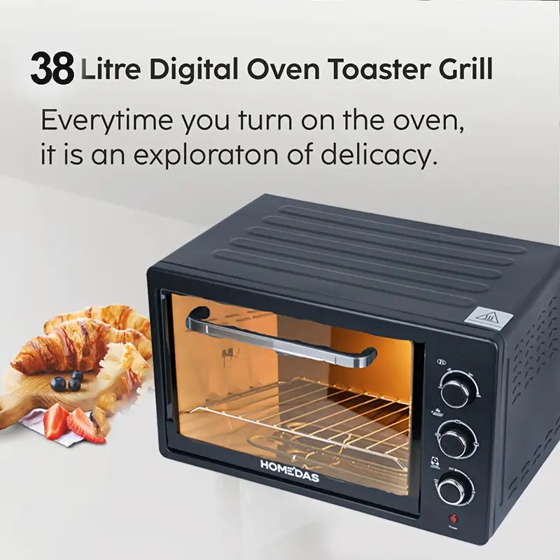 DASNITE 1600W 38 Qt  Toaster Oven - Oil-Less Cooking,Adjustable Temperature Control,Timer Stainless Steel Countertop With Rapid Heat Circulation,Even Cooking,Healthy Meal Preparation