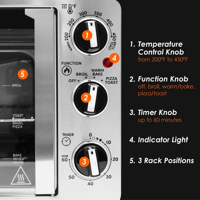 Elite Cuisine ETO3055 Double French Door Toaster Oven fits 12" Pizza, Stainless Steel