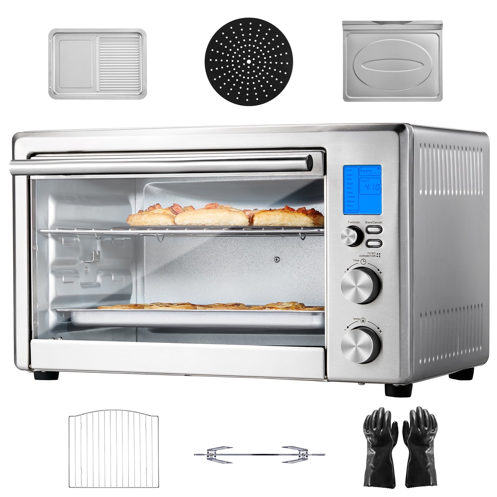 KFFKFF 28L Multifunction Countertop Oven, 1800W, 4-Tier, Front Glass Door, Includes Trays, Wire Racks, Gloves for Home & Commercial