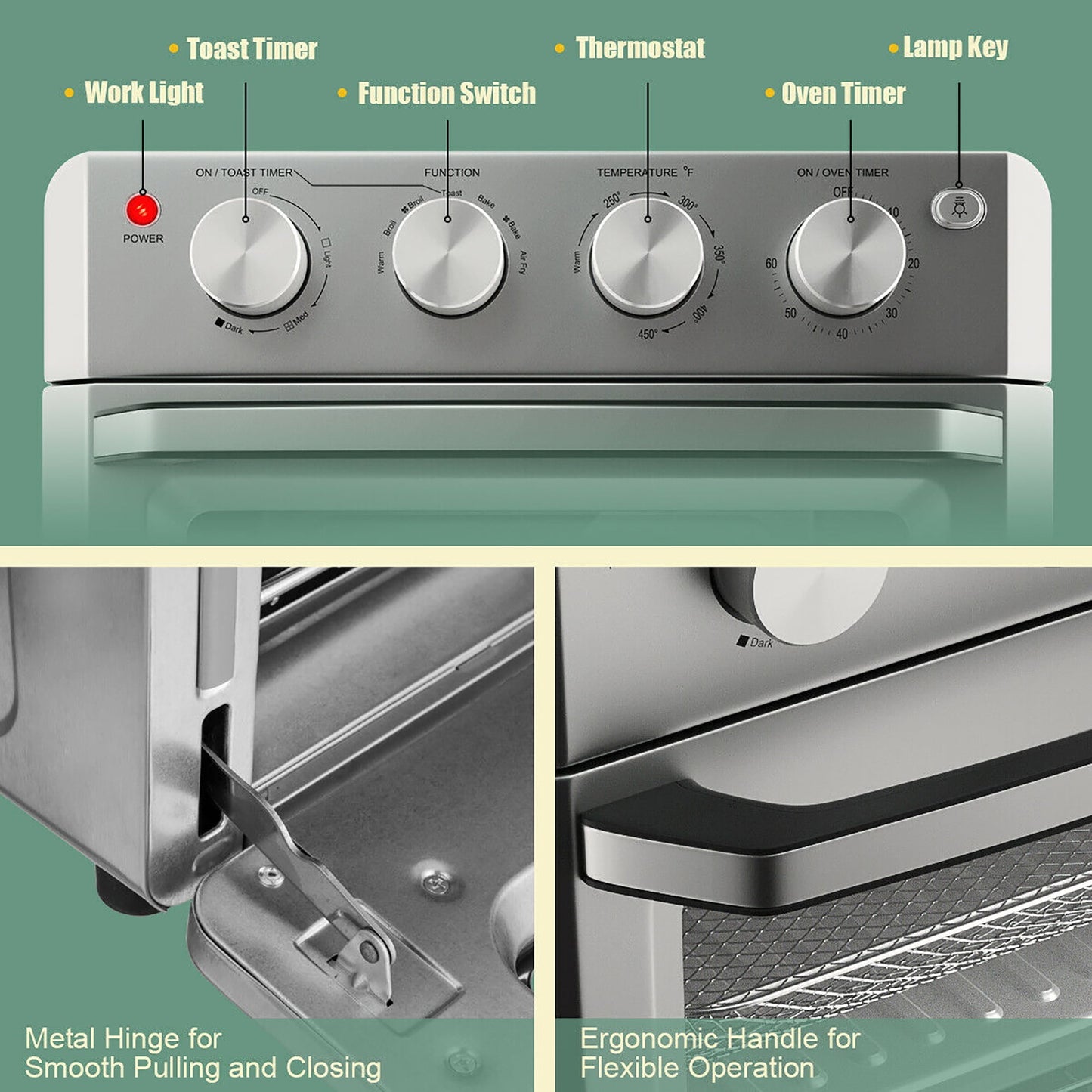 Costway 7-in-1 Air Fryer Toaster Oven 19 QT Dehydrate Convection Ovens w/ 5 Accessories