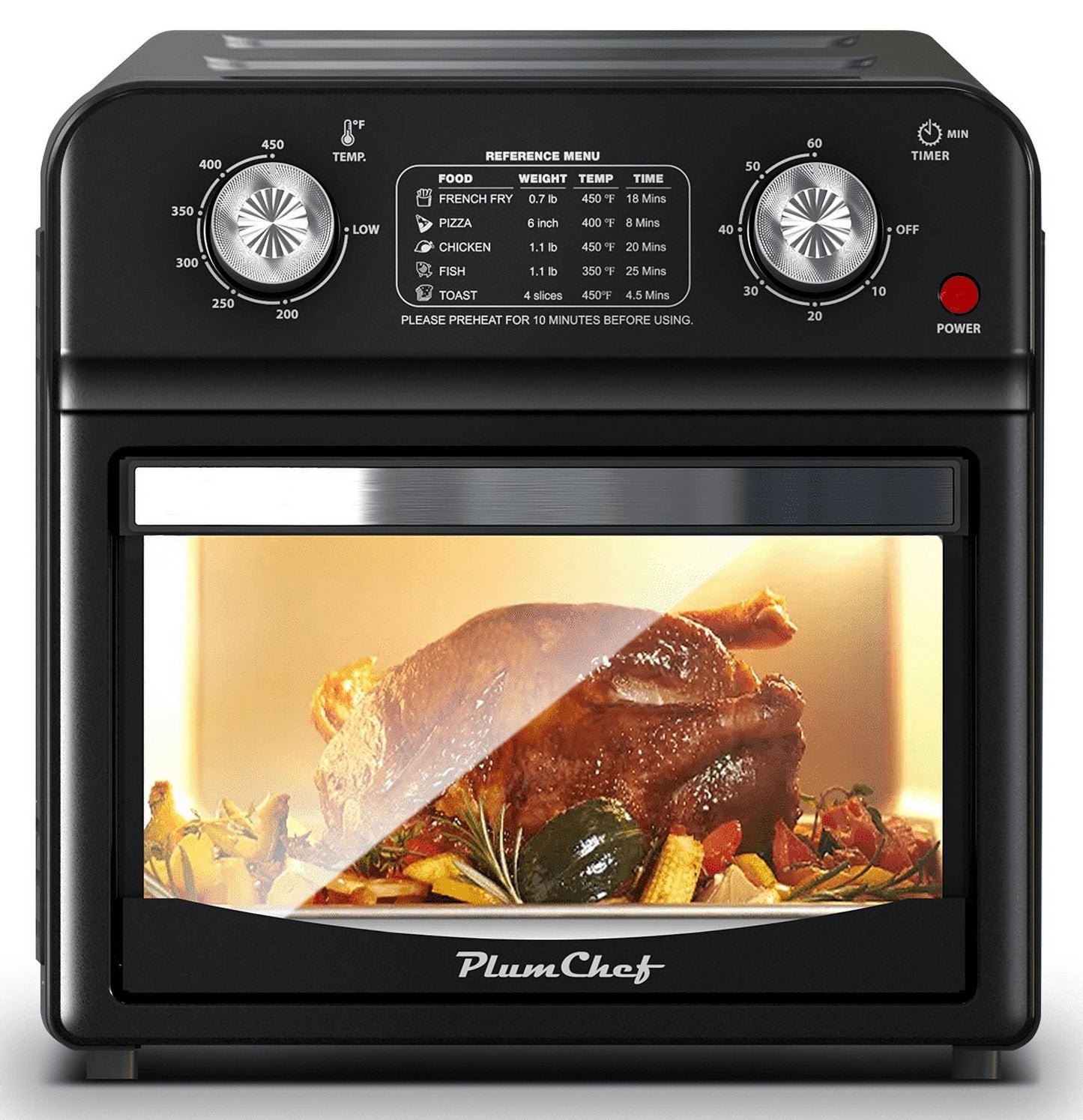 Plum Chef 13 Quart Air Fryer, Large Air Fryer Oven Toaster Combo w/ 60 Minute Timer , Convection Oven Countertop, Accessories, UL Certified, Nonstick, Accessories Included, 1500W, Sliver