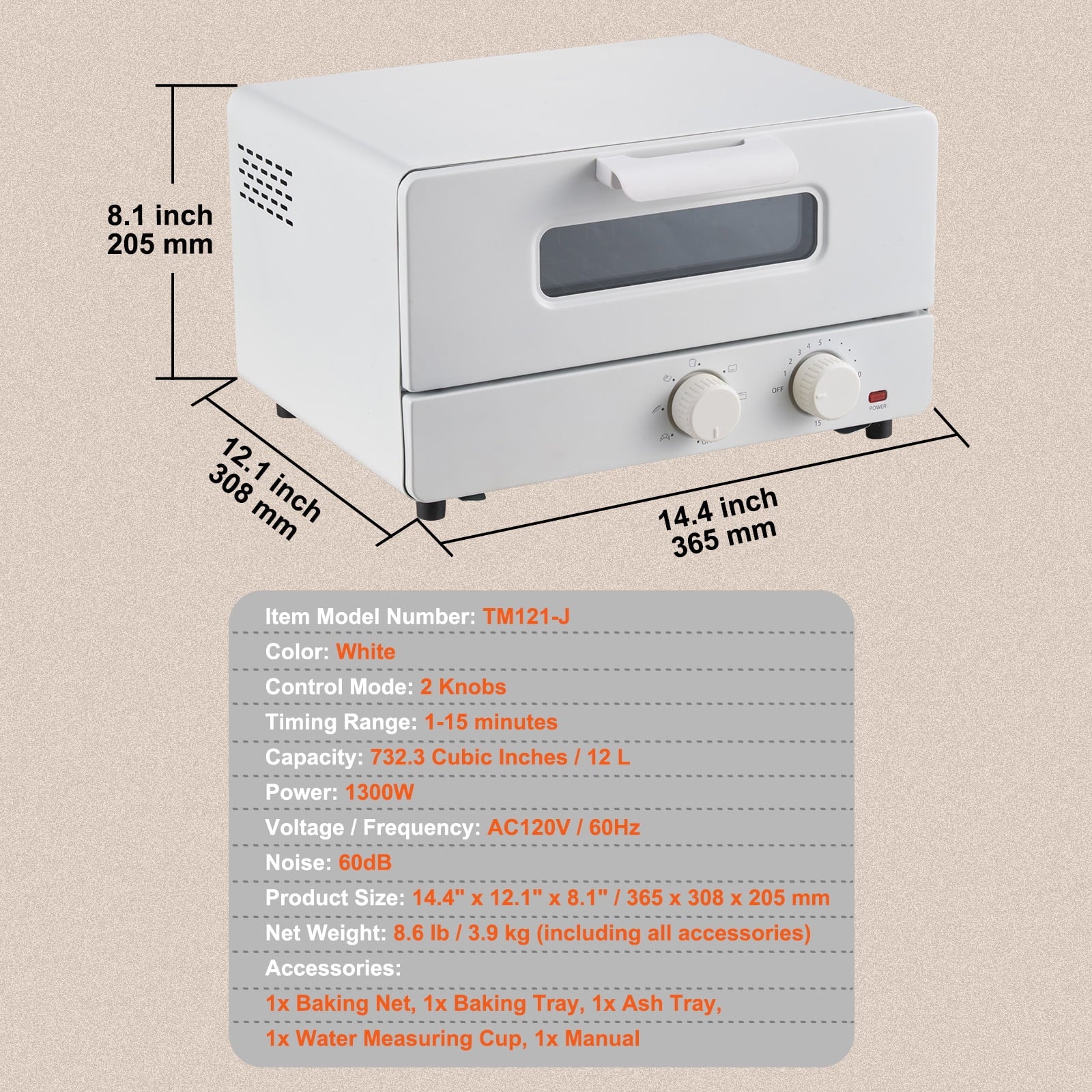 KFFKFF 1300W 7-Mode 12L Steam Oven Toaster Oven 5-in-1 Countertop Convection Oven