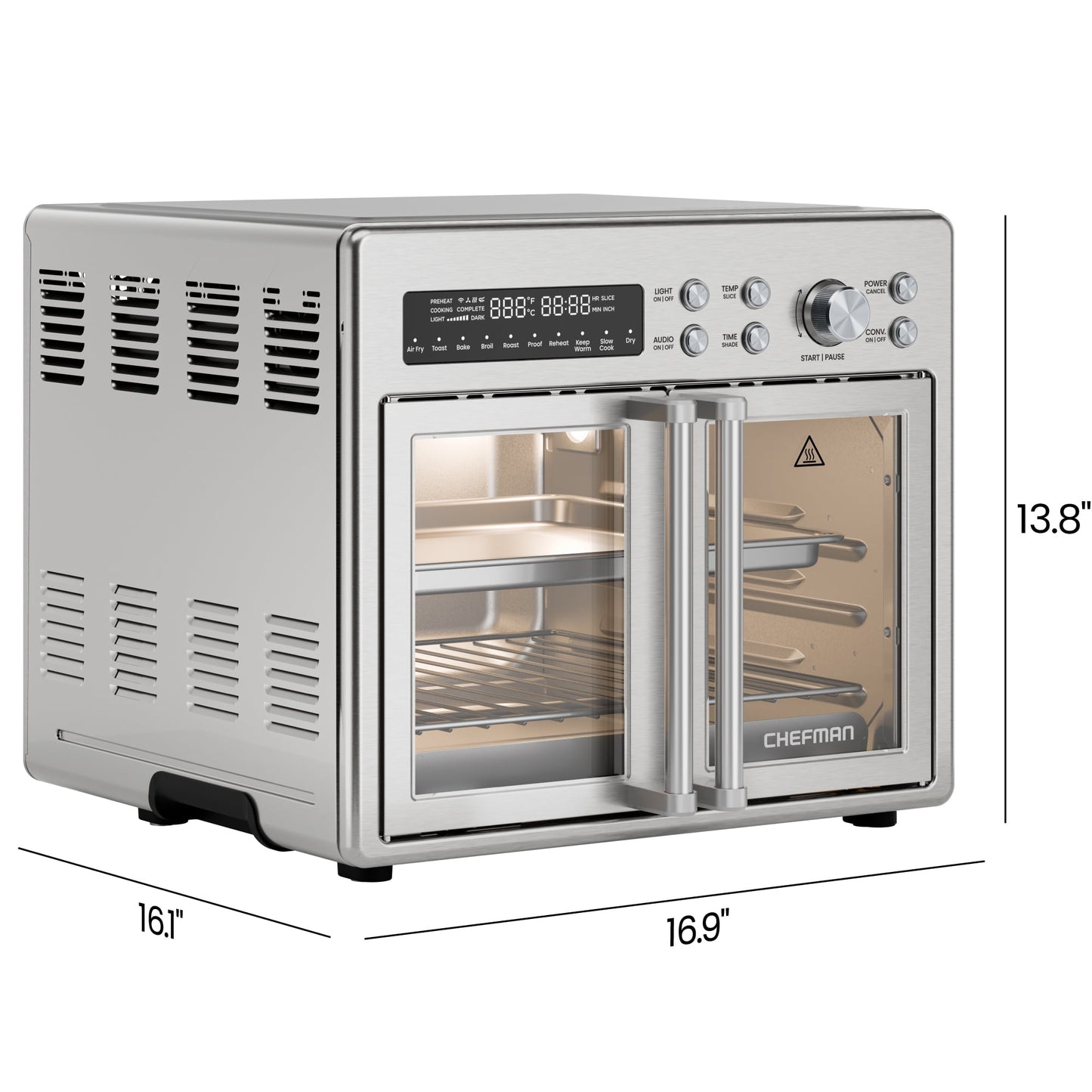 Chefman French Door 10-in-1 Toaster Oven Air Fryer, 26-Quarts, Fits 12-Inch Pizza – Stainless Steel
