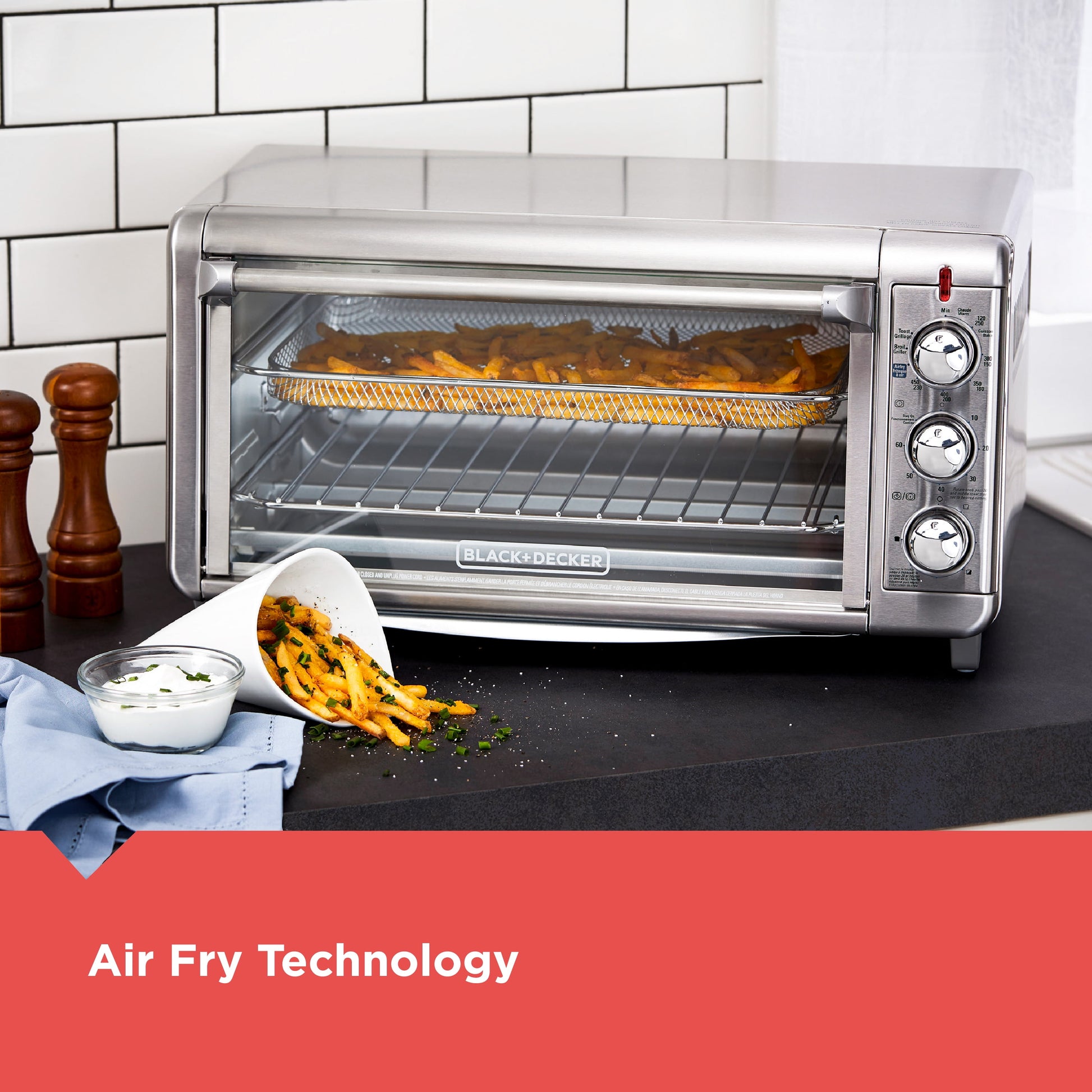 BLACK+DECKER Crisp 'N Bake Air Fry Toaster Oven, 8-Slice, 5 Cooking Functions, 60 Minute Timer, Stainless Steel