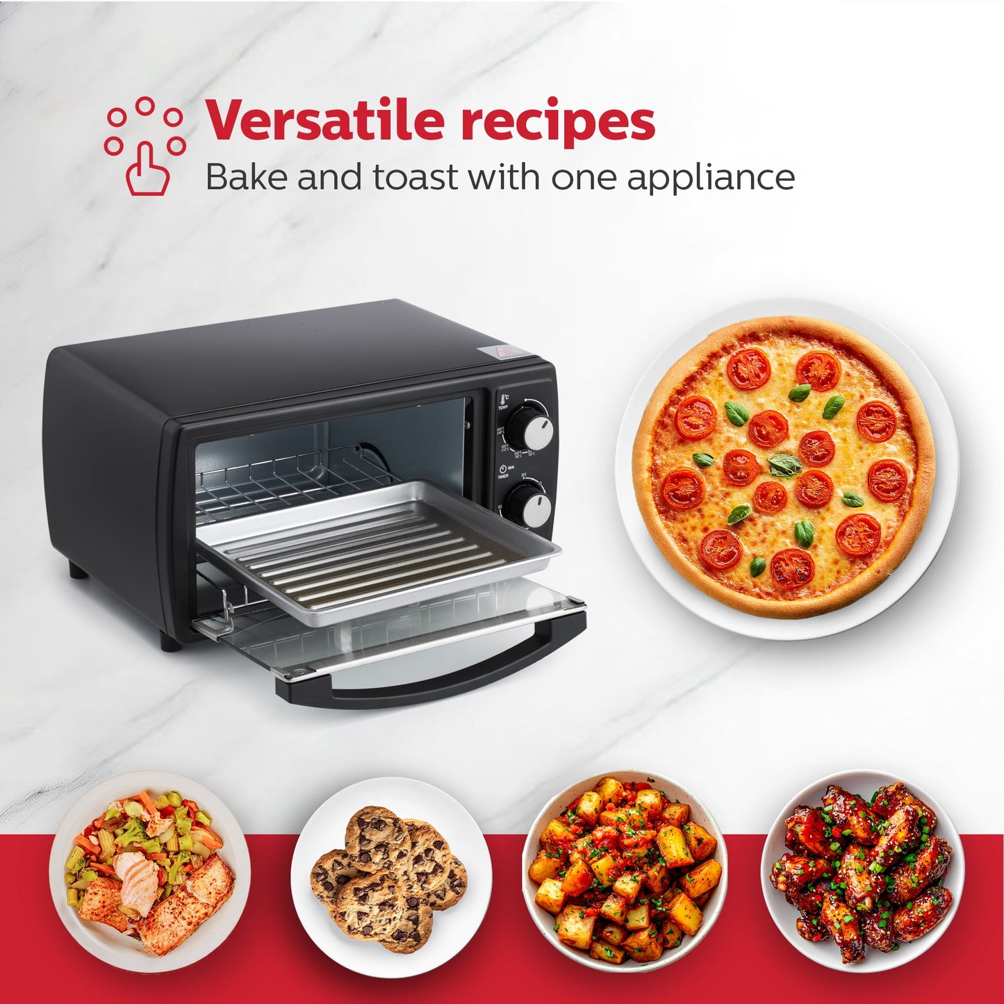 Holstein Housewares 4 Slice Countertop Toaster Oven with 60 Minute Timer Includes Pan and Wire Rack, Bake, Broil, Toast, Black