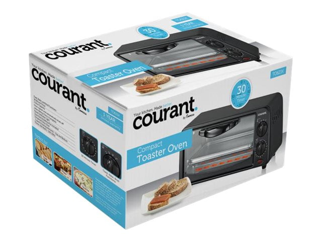 Courant TO-621K 2 Slice Compact Toaster Oven with Bake Tray and Toast Rack, Black.