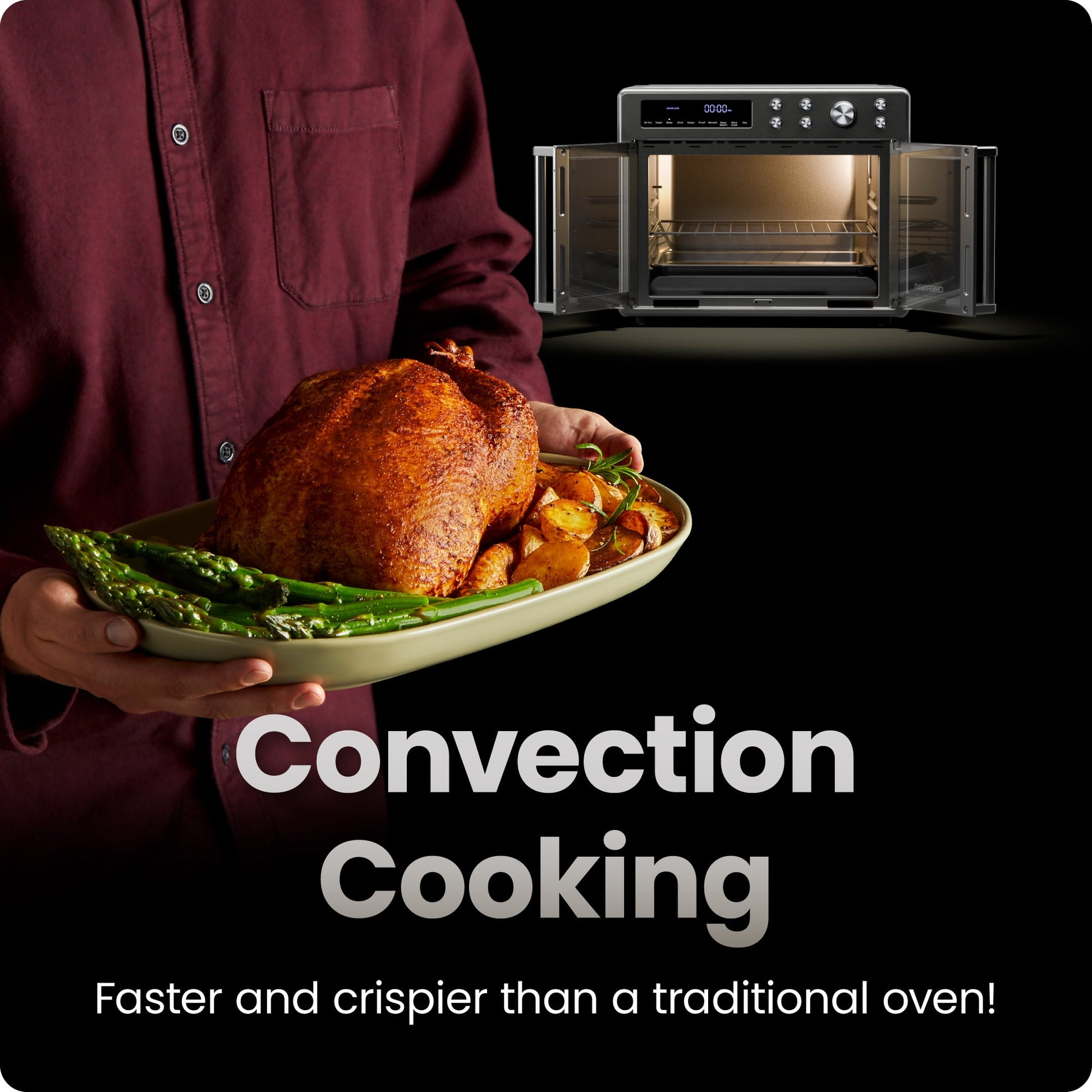 Chefman French Door 10-in-1 Toaster Oven Air Fryer, 26-Quarts, Fits 12-Inch Pizza – Stainless Steel