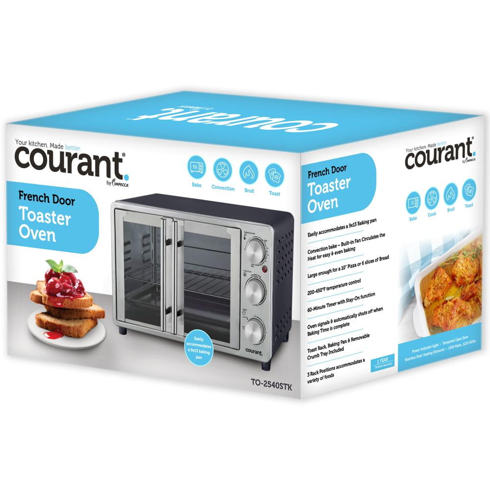 Courant French Door Convection Toaster Oven & Broiler, Fits 9x13’’ Stainless Steel