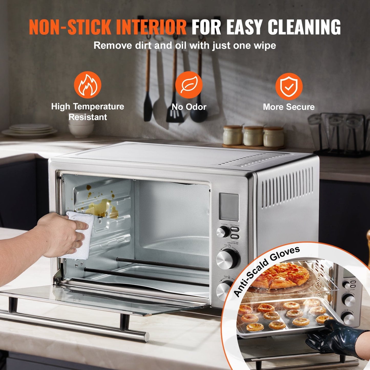 Countertop Convection Oven 28L Toaster Baker 10-IN-1 1800W for Home Use, with LCD Touchscreen, Multiple Cooking Functions, Rotisserie, and Accessories for Baking, Roasting, Toasting, and More