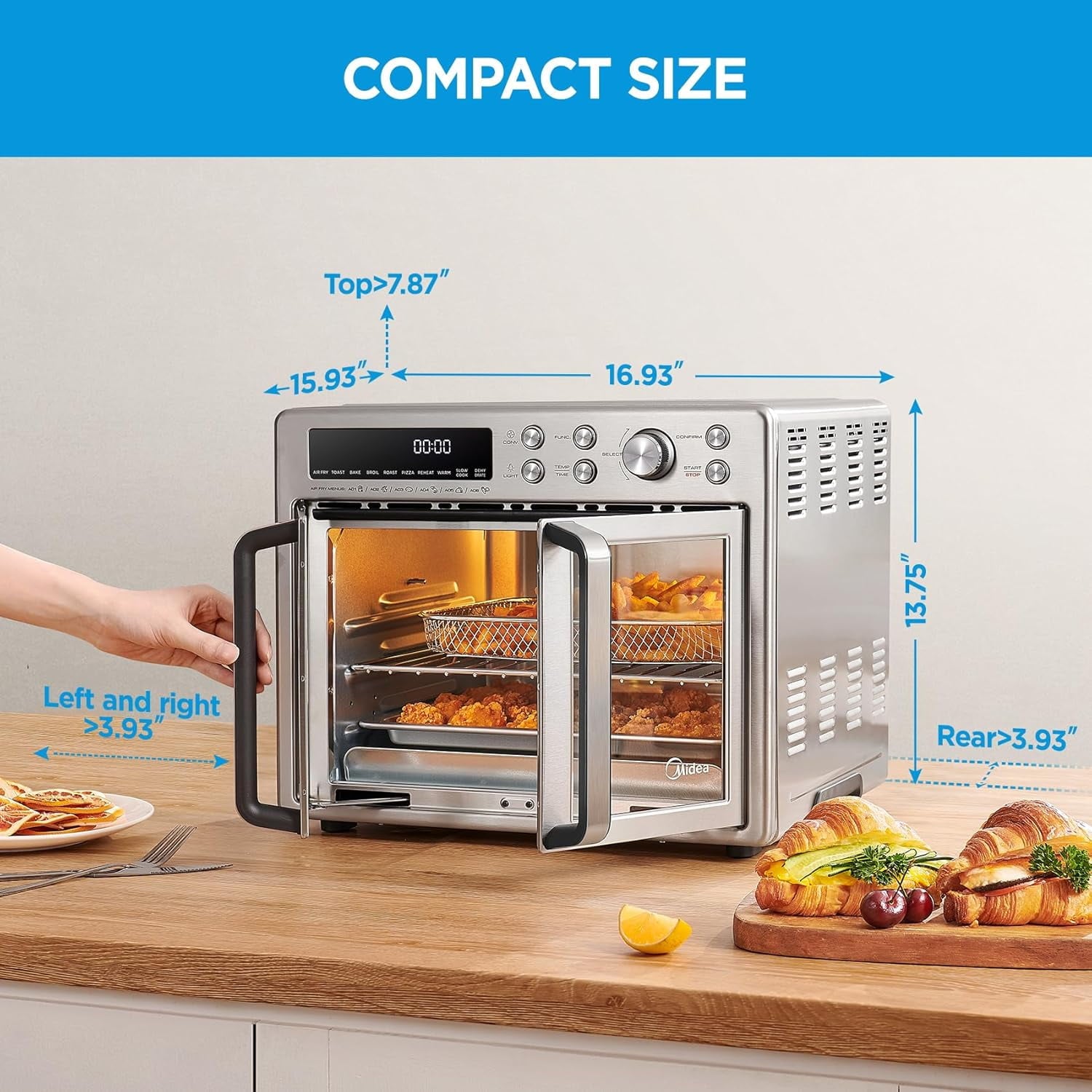 Midea Flexify French Door Air Fryer, Pizza Oven and Toaster Oven, Stainless Steel, New