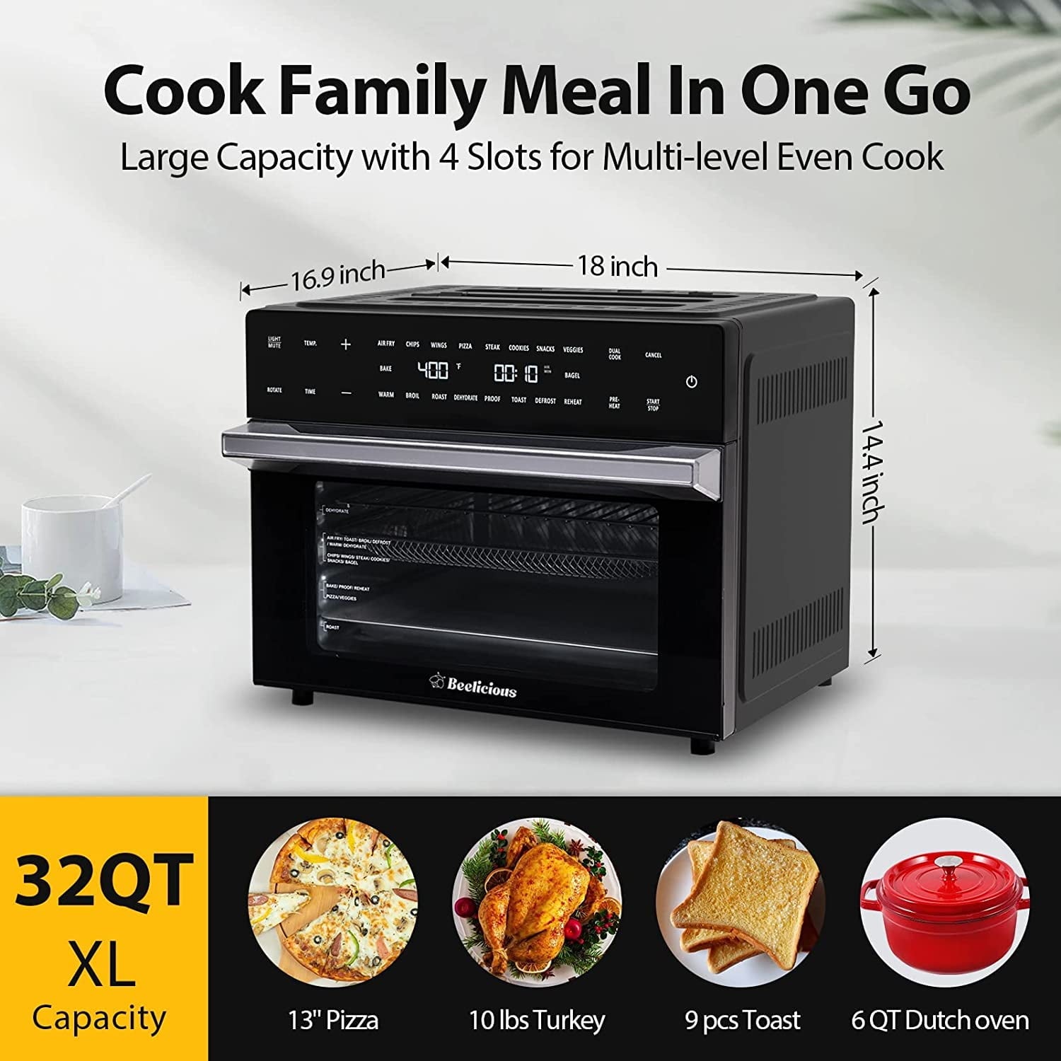 Aeitto 32 QT Large Air Fryer Ovens, Rotisserie Oven with Dehydrator, 19-in-1 Convection Toast Countertops Oven Combo, 6 Accessories