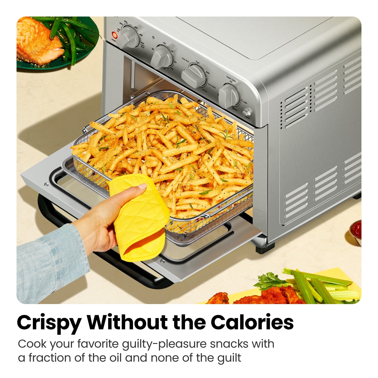 Chefman Toaster Oven Air Fryer Combo w/ 19 Quart Capacity, 7-in-1 Functionality - Stainless Steel, New