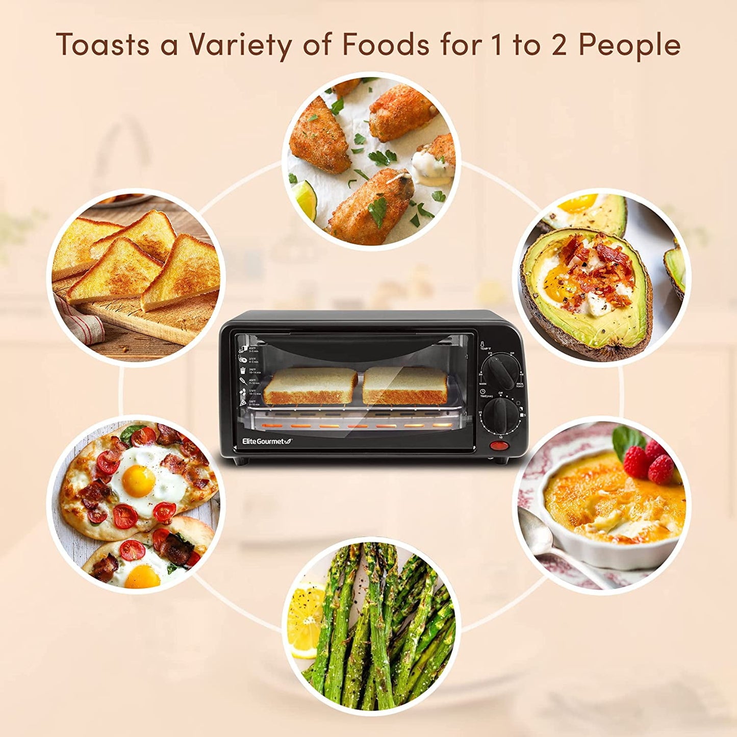 Elite Gourmet ETO236 New 2 Slice Toaster Oven with Timer