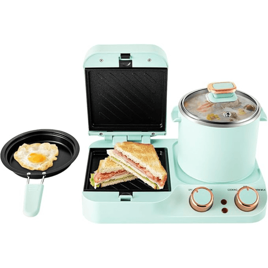 3 in 1 Breakfast Station, 1050W Non-stick Breakfast Machine with Frying Pan, Boiling Pot, Food Steamer, Stainless Steel Retro Electric Breakfast Maker, Suitable for Home Breakfast or Commercial Use
