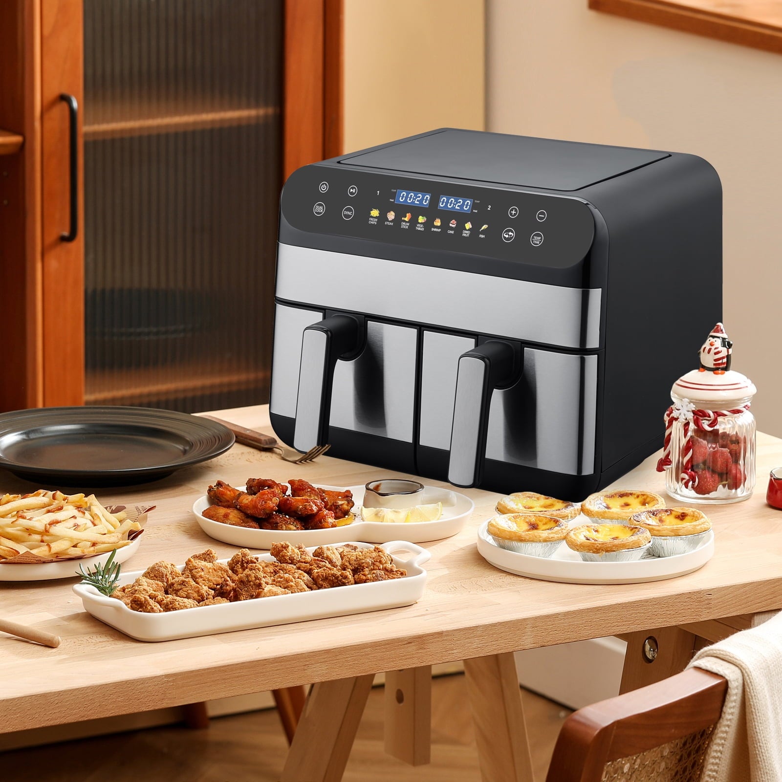 Jacgood 8-In-1 Dual Basket Digital Air Fryer Oven w/ Touch Screen, 2 Independent 9.5 QT Baskets For Cooking - 1800W, New