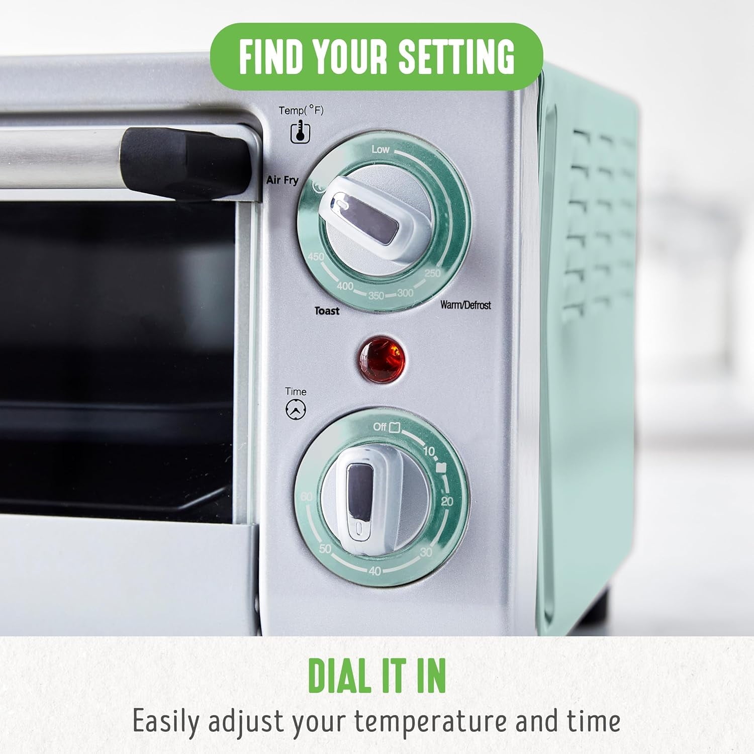 Countertop Toaster Oven  Fryer Stainless Steel, Healthy Ceramic Nonstick, PFAS and PFOA-, Tray & Basket, Bake, Broil, Reheat, Adjustable Temp &  Control, Auto Shutoff, Turquoise