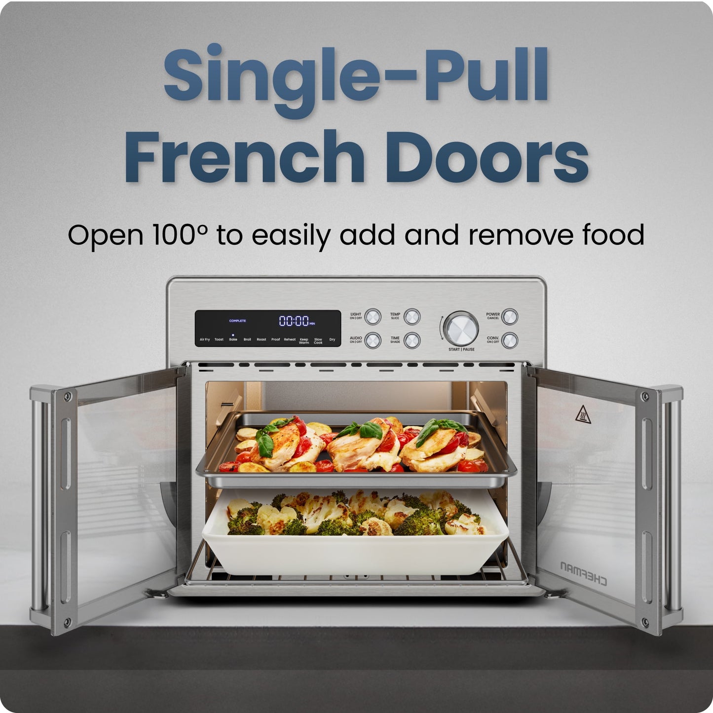 Chefman French Door 10-in-1 Toaster Oven Air Fryer, 26-Quarts, Fits 12-Inch Pizza – Stainless Steel