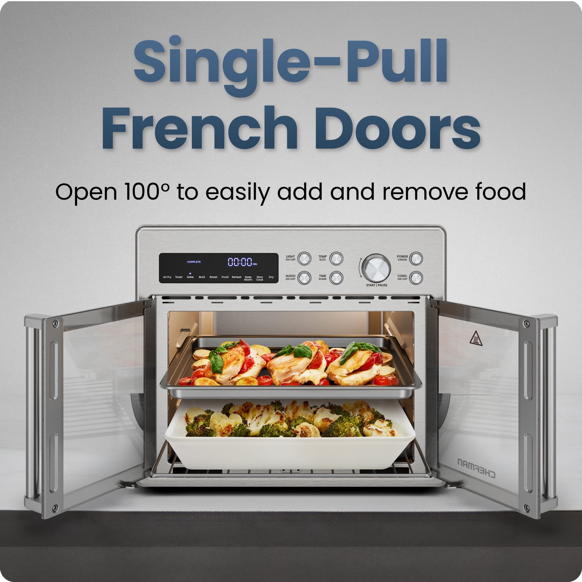 Chefman French Door 10-in-1 Toaster Oven Air Fryer, 26-Quarts, Fits 12-Inch Pizza – Stainless Steel