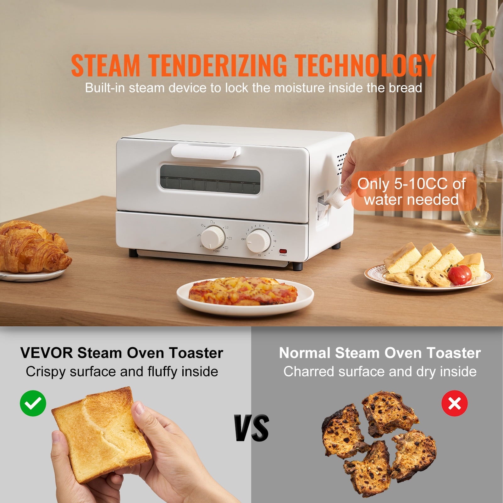 KFFKFF 1300W 7-Mode 12L Steam Oven Toaster Oven 5-in-1 Countertop Convection Oven