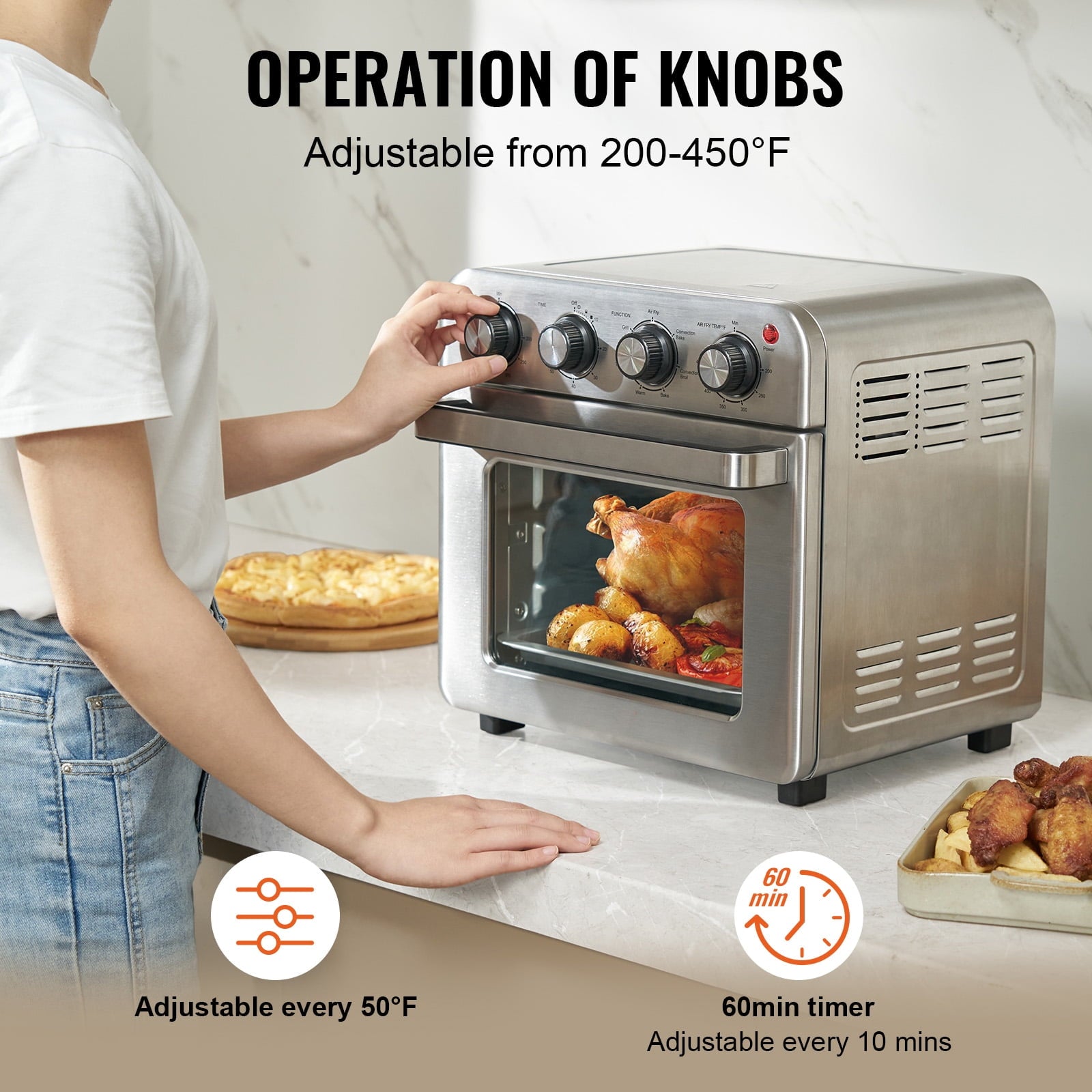 KFFKFF 7-IN-1 Air Fryer Toaster Oven 18L Stainless Steel 1700W Convection Oven