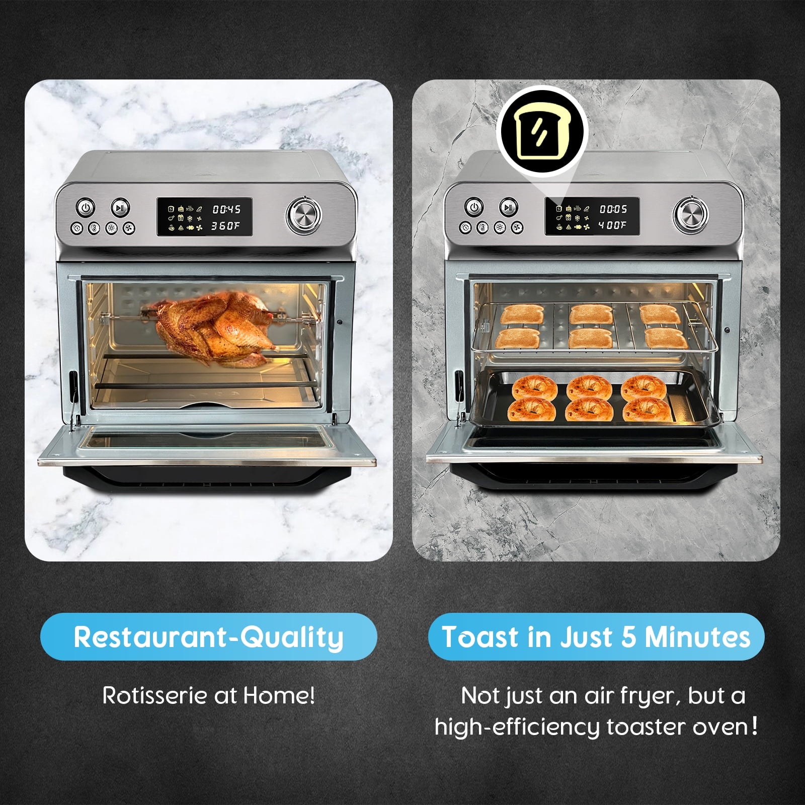 HYSapientia 26QT Stainless Steel Air Fryer Oven With Rotisserie 1800W Air Fryer Toaster oven,10 In 1 Countertop Oven