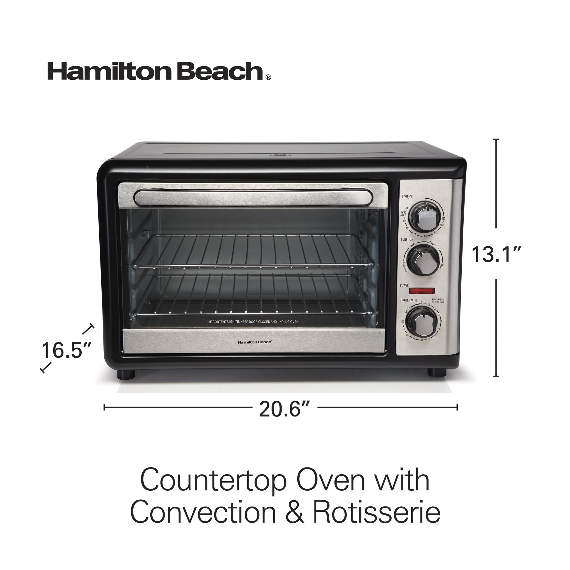 Hamilton Beach Countertop Oven with Convection and Rotisserie, Baking, Broil, Extra Large Capacity, Stainless Steel