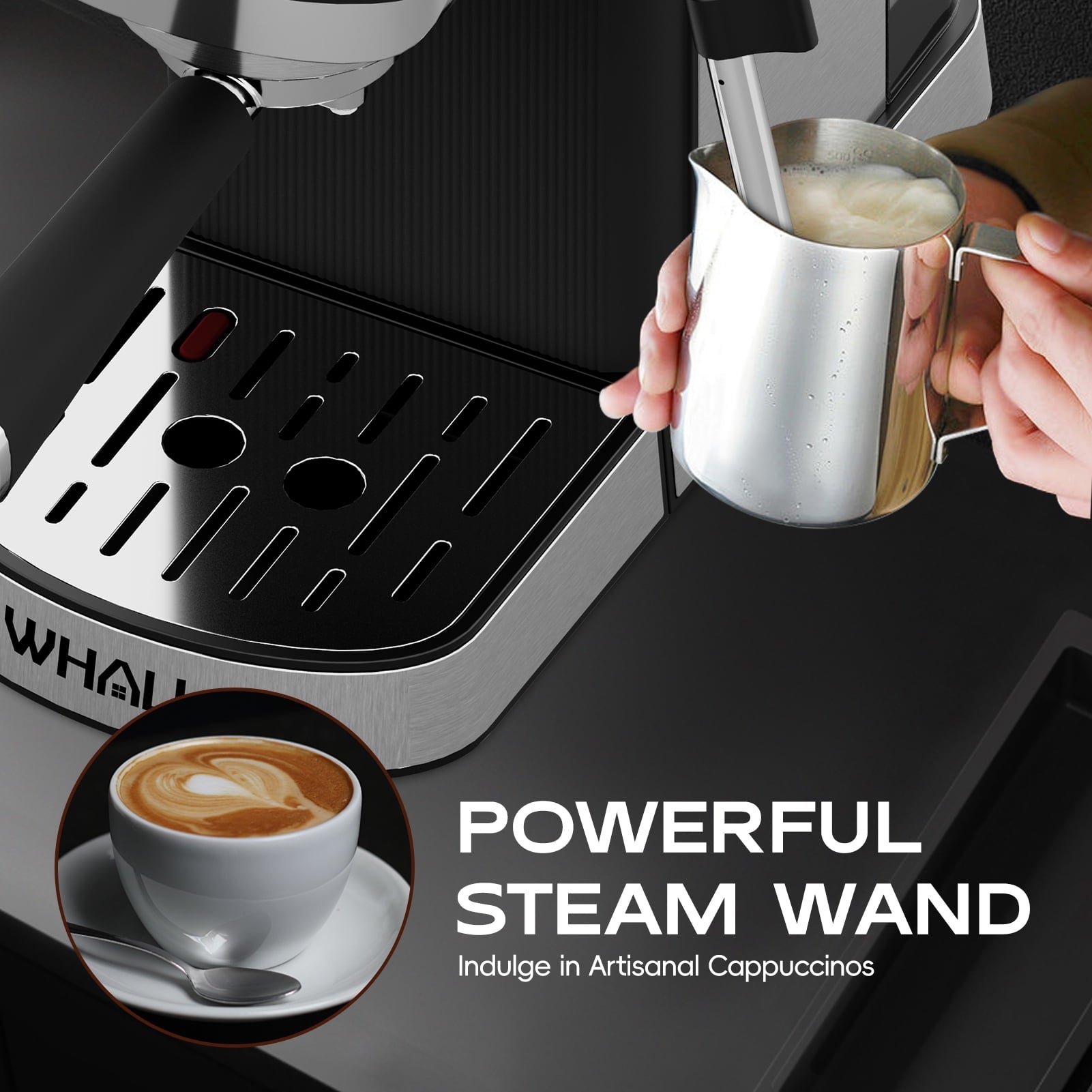 WHALL Touchscreen Espresso Machine 20 Bar，Espresso Coffee Maker with Milk Frother Steam Wand, Stainless Steel Coffee Machine with Removable Water Tank New