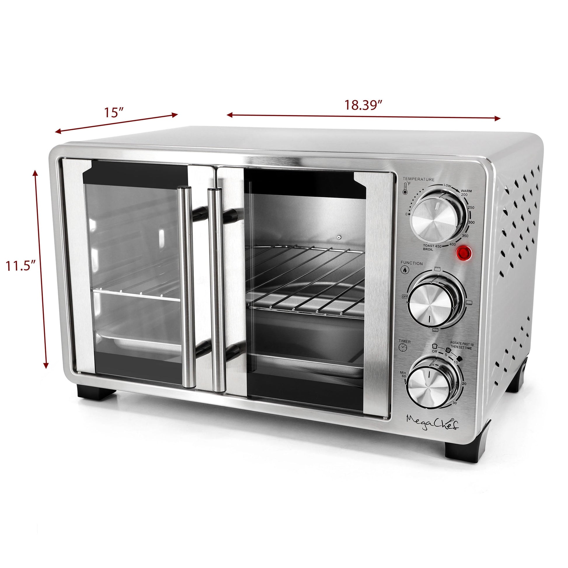 MegaChef 25 Quart French Door Multi-Function Electric Toaster Oven with Rotisserie Set